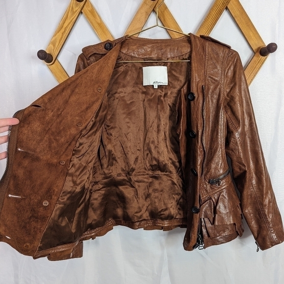 3.1 Phillip Lim Brown Leather Moto Jacket Size 4 - Picture 6 of 12